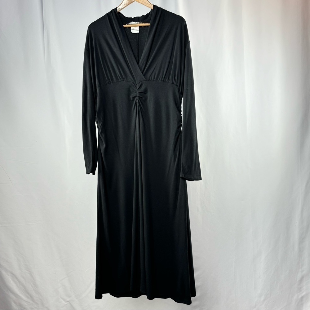 MaxMara Abito Jersey V Neck Long Sleeve Maxi Dress in Black Size Medium